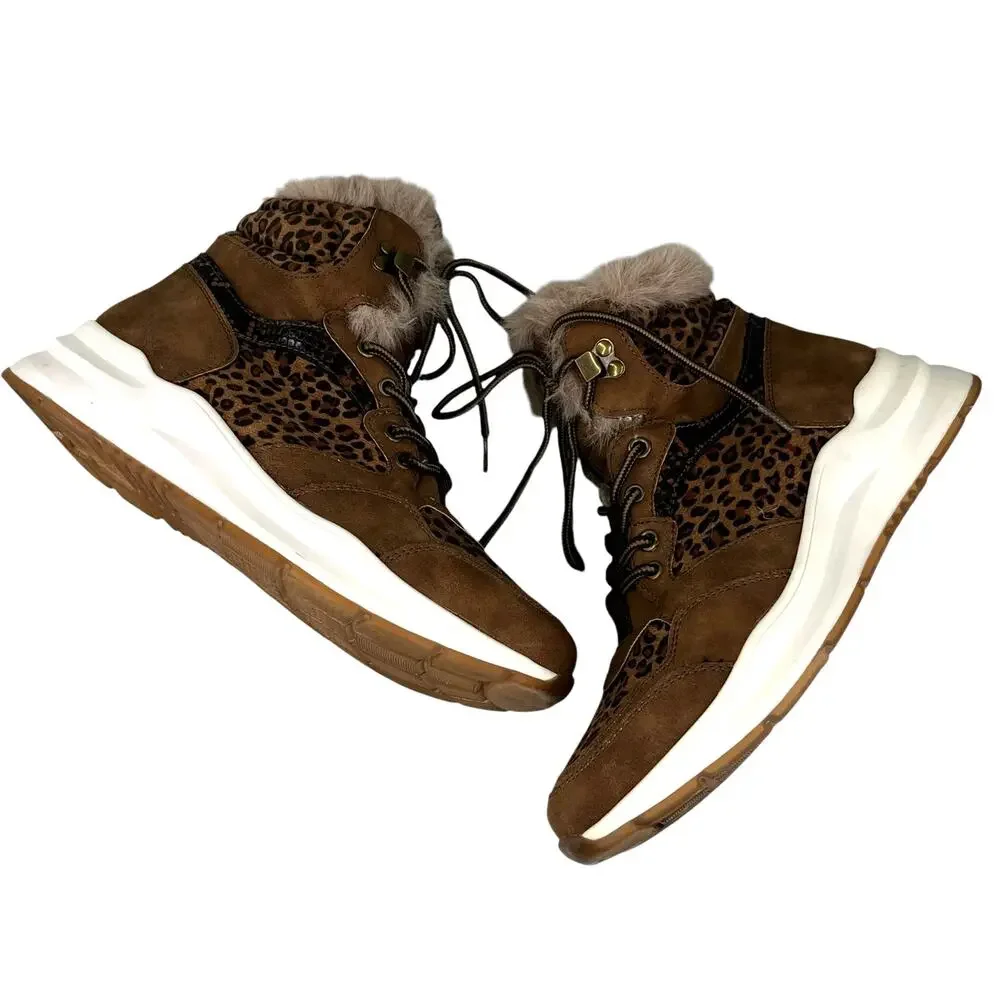 Patrizia by Spring Step Sneaker Booties Lace Up 39 Animal Print Side Zip 8.5
